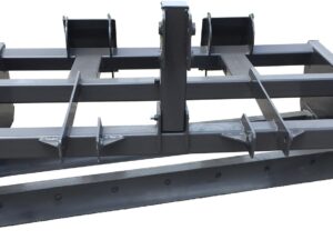 The 3-Point Road Scraper, a steel land plane attachment featuring multiple support beams and a blade for road maintenance, is shown on a white background.