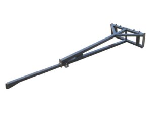 A Skid-Steer Telescopic Boom, featuring a long handle and wide, flat-tined head, is ideal for soil and gravel smoothing when used with a skid-steer.