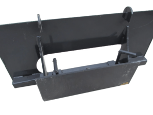 Mini Bobcat to Dingo Adapter, a black metal frame for machinery featuring multiple slots and hooks.